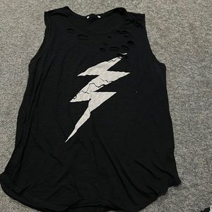 Trendy boutique black tank top with a lightning bolt